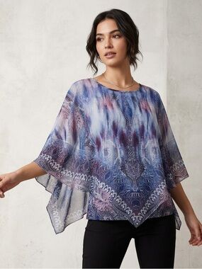 WORLD Unity Paisley Boho Handkerchief Hem Poncho Top
